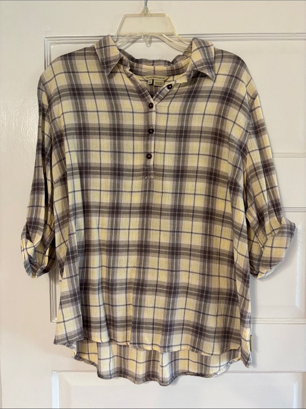 Royal Robbins Plaid Button-Front Shirt in Gray and Yellow